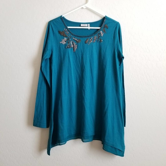 LOGO by Lori Goldstein Beaded neckline chiffon M - Picture 1 of 6